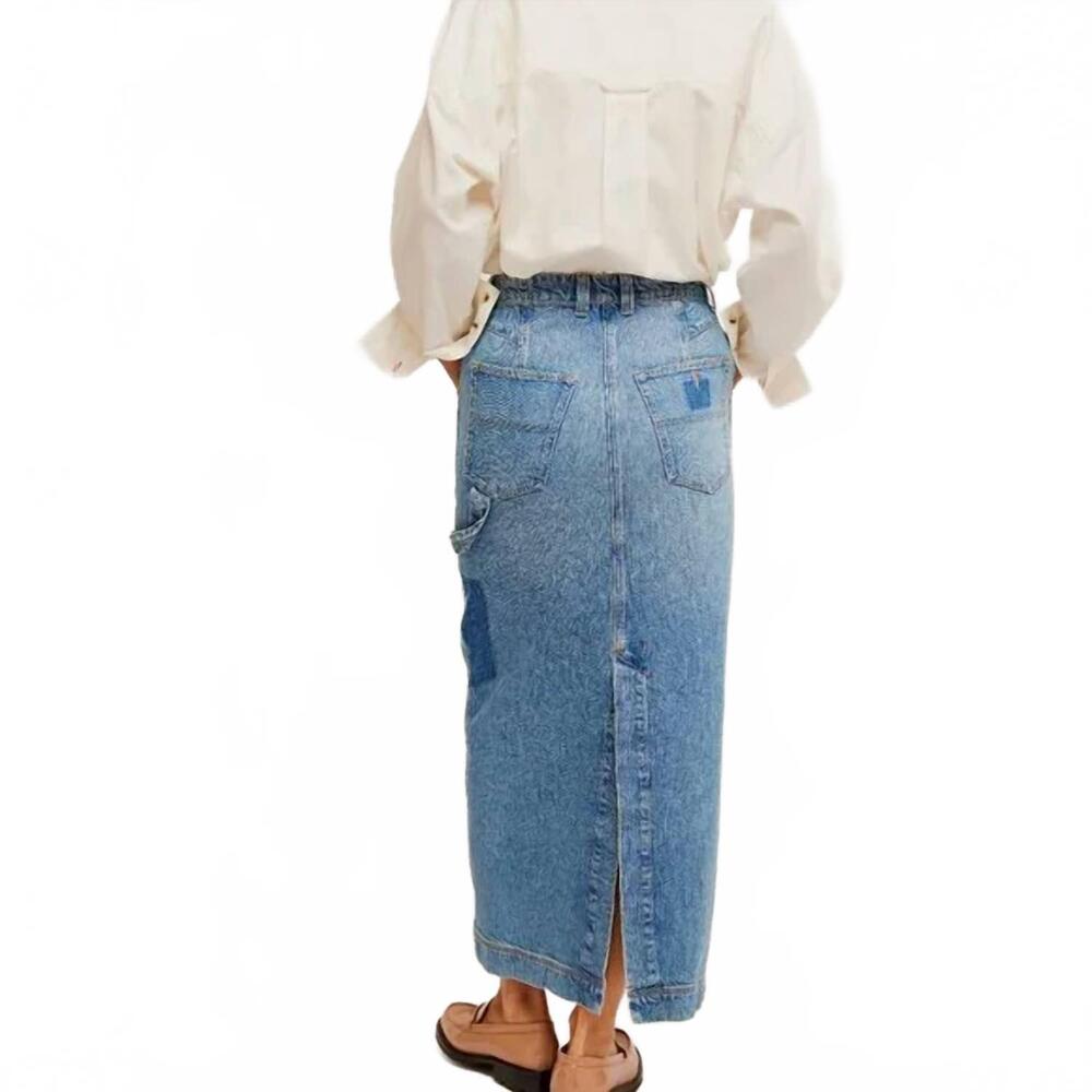 NEW FREE PEOPLE women's francisco denim maxi skirt in head over heels - Picture 3 of 3